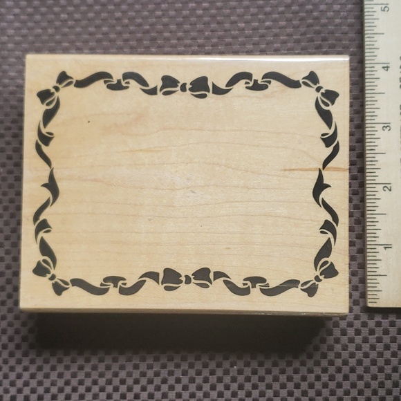 Ribbon Bow Border Frame Wood Mounted Rubber Stamp, Vintage, 4"x5" No Brand Label - Picture 3 of 8